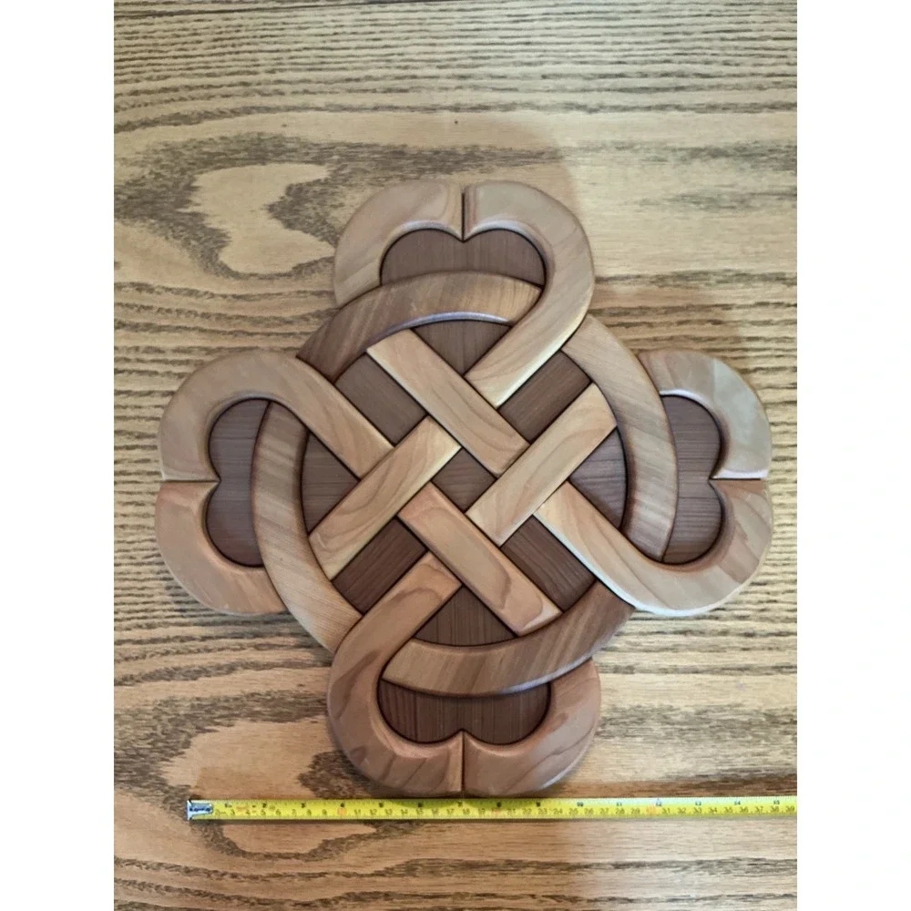 Intarsia Wood Art Celtic Knot Hearts Wall Plaque Western Red Cedar Handcrafted